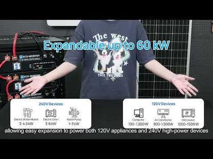 Eco-Worthy 10kW Home Backup Solar Power Bundle | 51.2V 100Ah LiFePO4 Battery and 10000W AIO Inverter