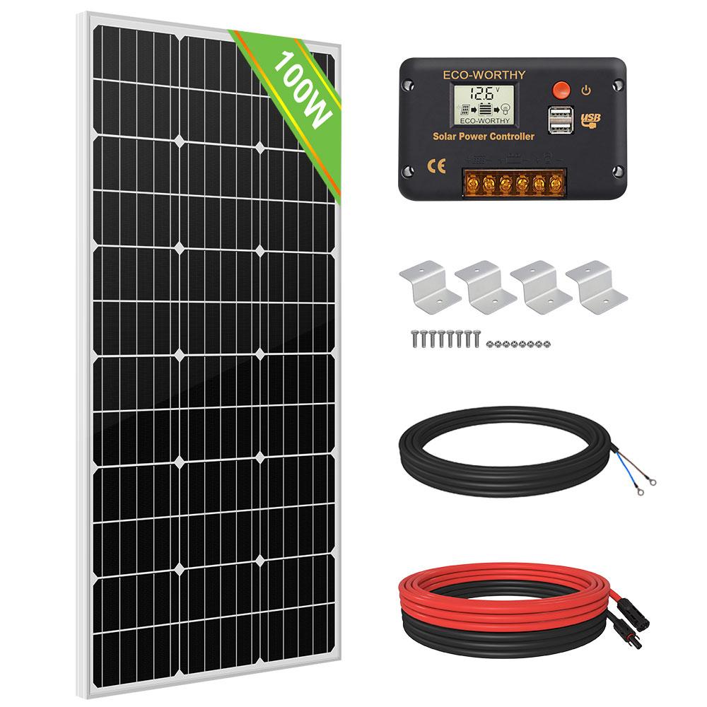 100W 200W 12V (1/2x100W) Complete Off Grid Solar Kit with 600W Inverter + Lithium | ECO-WORTHY
