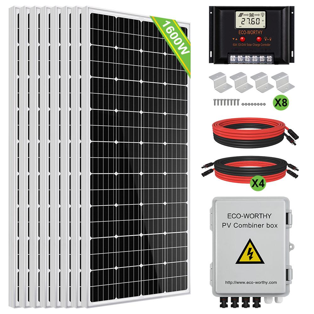 1560W 24V (8x195W) Complete Off Grid Solar Panel Kit with 3.5kW Inverter + 2.4kWh Lithium | ECO-WORTHY