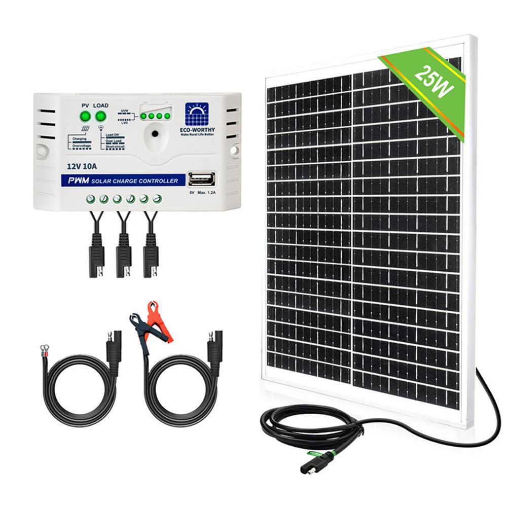 25W 12V Monocrystalline Solar Panel Trickle Charger Kit | ECO-WORTHY