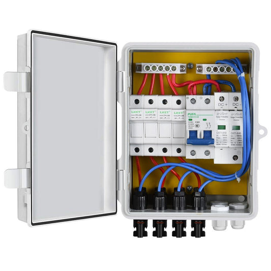 4 String PV Combiner Box with 4*10A Circuit Breakers for Solar Panel System - wirings