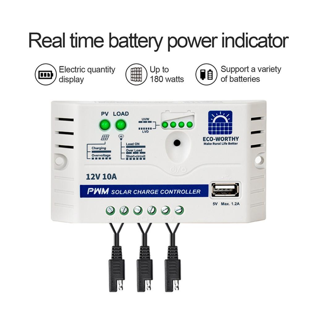 25W 12V Monocrystalline Solar Panel Trickle Charger Kit | ECO-WORTHY